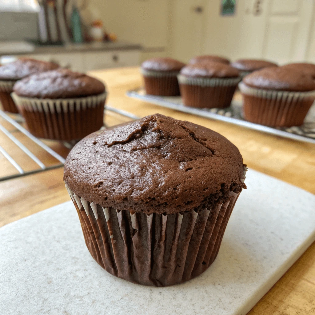 Freshly baked chocolate cupcakes with a soft, fluffy texture